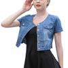 Only Faith Summer Womens Crew-neck Denim Jacket Short Sleeve Jean Coat Tops (XL, Dark blue) view 1