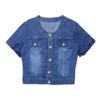 Only Faith Summer Womens Crew-neck Denim Jacket Short Sleeve Jean Coat Tops (XL, Dark blue) view 4