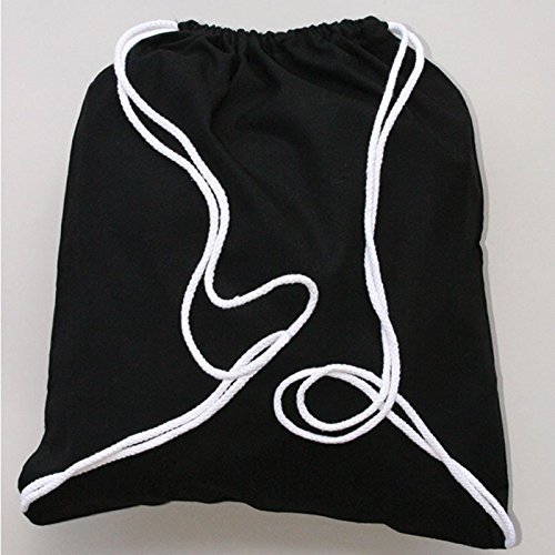 ( 3 Pack ) 100% Cotton Sport Drawstring Bag Medium Size,Cinch Packs,Ideal for daily use,sports,gym (BLACK)