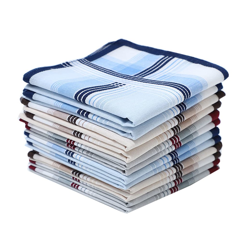 CoCoUSM Mens 100% Cotton Handkerchiefs Striped Hankies Assorted Color 3PCS