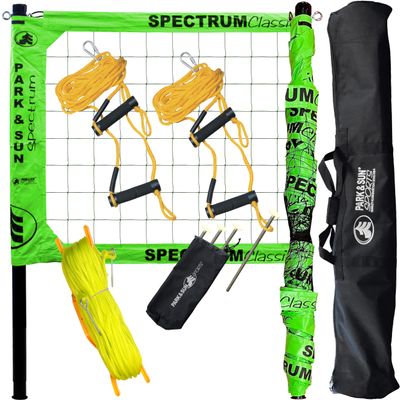 Park & Sun Sports Spectrum Classic: Adjustable Professional Outdoor Volleyball Net System, Green Net - Ideal for Beach, Grass, and Backyard Games - Durable, Easy Setup, Anti-Sag, Portable