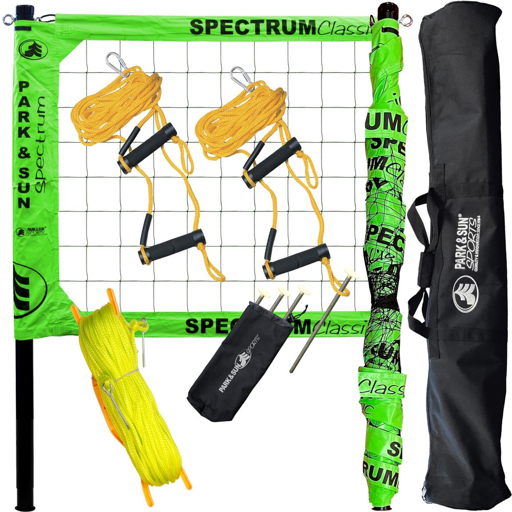 Park & Sun Sports Spectrum Classic: Adjustable Professional Outdoor Volleyball Net System, Green Net - Ideal for Beach, Grass, and Backyard Games - Durable, Easy Setup, Anti-Sag, Portable