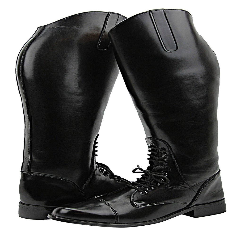 Hispar Mens Man GRANDUER Pull On Leather English Field Boots Horse Back Riding Equestrian - Black 12 Slim Calf