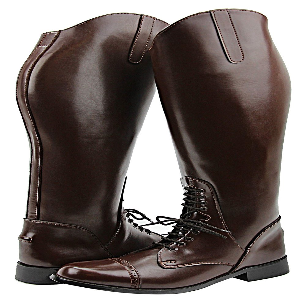 Hispar Mens Man GRANDUER Pull On Leather English Field Boots Horse Back Riding Equestrian - Brown 8.5 Wide Calf