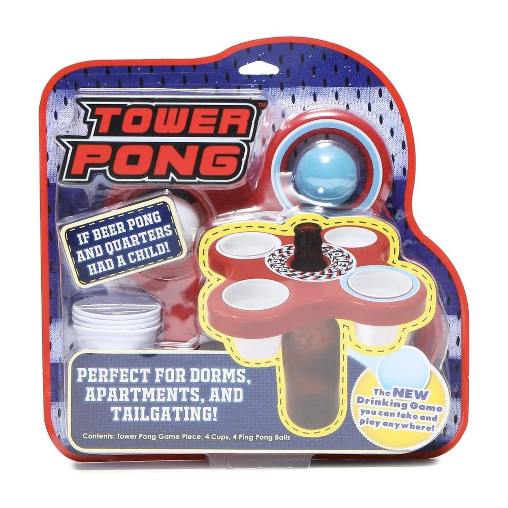 Tower Pong - Portable Game: 4 Players, Adult, Includes Game Piece, 4 Mini Cups, 4 Ping Pong Balls, Carrying Bag