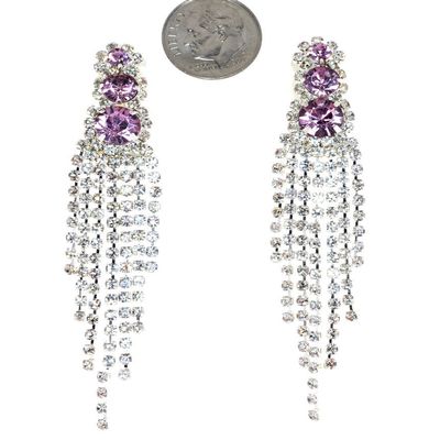 Glamour Seven Line Chandelier Dangle Duster Simulated Rhinestone-"CLIP ON" Earrings - Purple
