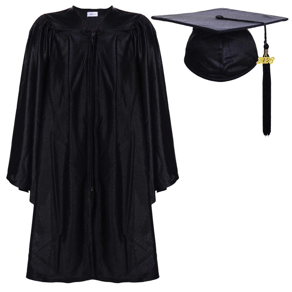 Newrara Unisex Shiny Kindergarten Gown Cap with Tassel (30, Black)