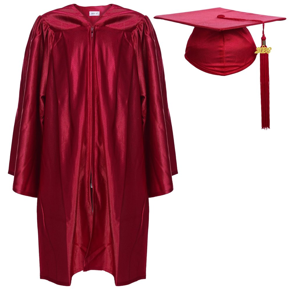 Newrara Unisex Shiny Kindergarten Graduation Gown Cap with Tassel (27, Maroon)