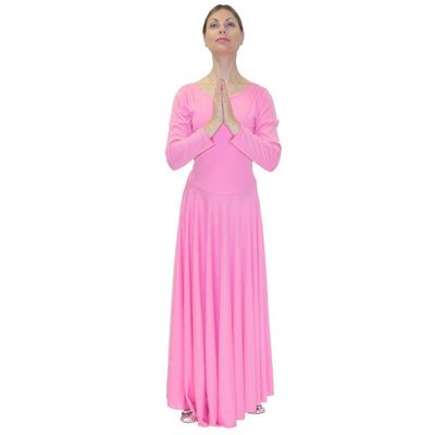 Danzcue Womens Praise Loose Fit Full Length Long Sleeve Dance Dress, Pink, X-Large