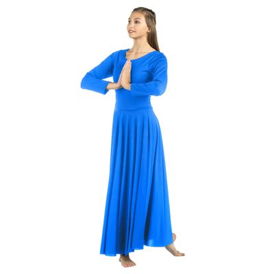 Danzcue Womens Praise Loose Fit Full Length Long Sleeve Dance Dress, Bright Royal, XX-Large