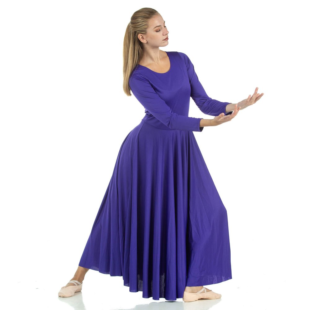 Danzcue Womens Praise Loose Fit Full Length Long Sleeve Dance Dress, Deep Purple, XXX-Large