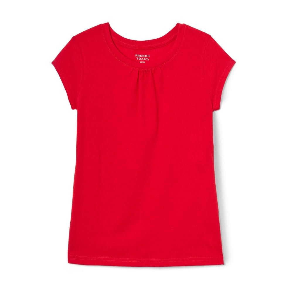 French Toast Big Girls Short Sleeve Crew Neck Tee, Red, 14/16