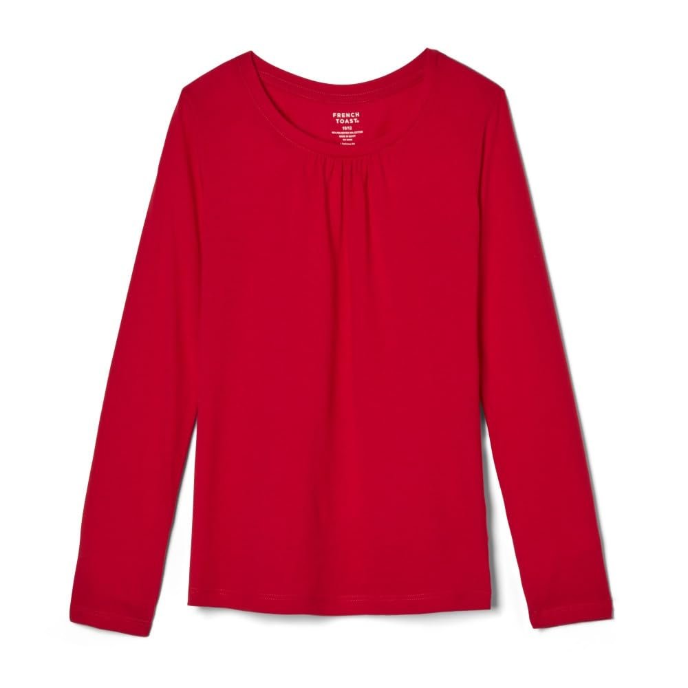 French Toast Girls' Long Sleeve Crewneck Tee Shirt, Red, XL (14/16),Big Girls
