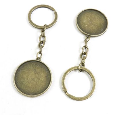 15 Pieces Fashion Jewelry Keyring Keychain Door Car Key Tag Ring Chain Supplier Supply Wholesale Bulk Lots J2UX9 Double Sided Round Cabochon Frame Base