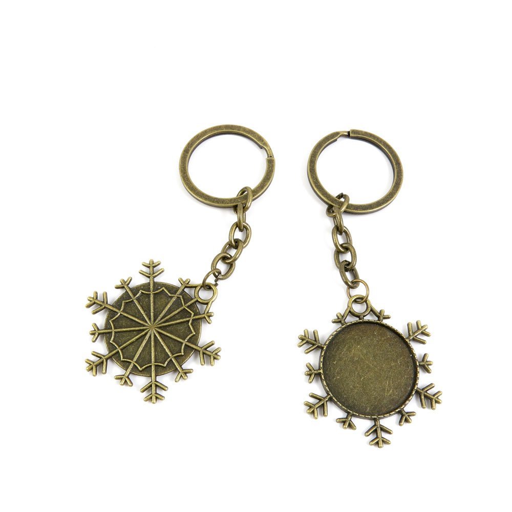 15 Pieces Fashion Jewelry Keyring Keychain Door Car Key Tag Ring Chain Supplier Supply Wholesale Bulk Lots E7RX7 Snowflake Cabochon Setting Blanks