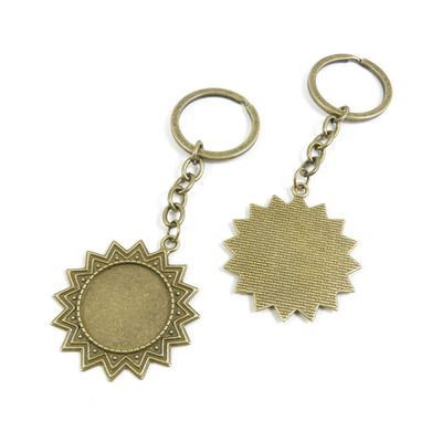 4044 Charms 10 Pieces Fashion Jewelry Keyring Keychain Door Car Key Tag Ring Chain Supplier Supply Wholesale Bulk Lots H4LJ1 Sun Round Cabochon Frame Setting 25mm