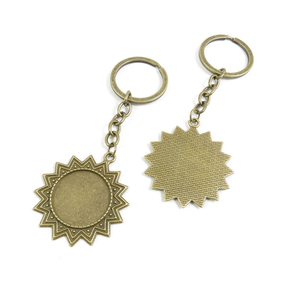 4044 Charms 10 Pieces Fashion Jewelry Keyring Keychain Door Car Key Tag Ring Chain Supplier Supply Wholesale Bulk Lots H4LJ1 Sun Round Cabochon Frame Setting 25mm
