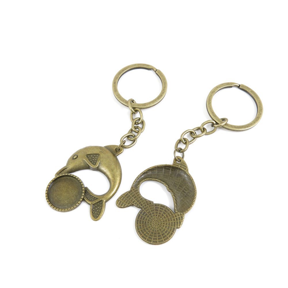 10 Pieces Fashion Jewelry Keyring Keychain Door Car Key Tag Ring Chain Supplier Supply Wholesale Bulk Lots G9RU7 Dolphin Cabochon Frame Blanks