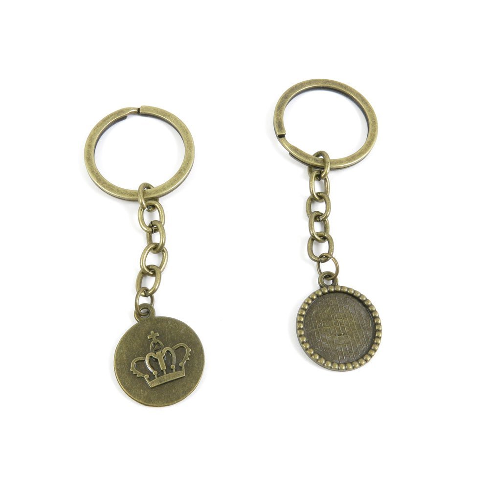 40 Pieces Fashion Jewelry Keyring Keychain Door Car Key Tag Ring Chain Supplier Supply Wholesale Bulk Lots O1IB8 Crown Cabochon Blank Base