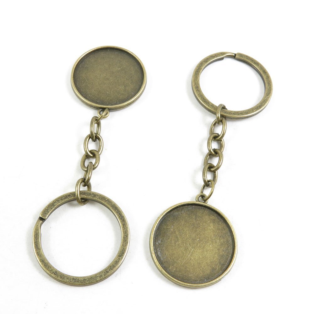 30 Pieces Fashion Jewelry Keyring Keychain Door Car Key Tag Ring Chain Supplier Supply Wholesale Bulk Lots B6NU6 Double Sides Cabochon Frame Setting 25mm