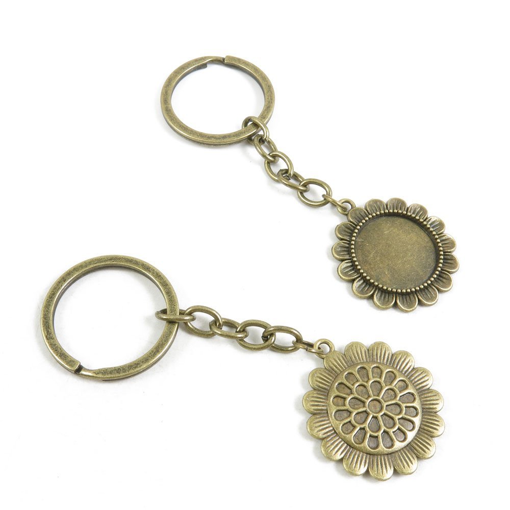 30 Pieces Fashion Jewelry Keyring Keychain Door Car Key Tag Ring Chain Supplier Supply Wholesale Bulk Lots P5CL1 Sunflower Cabochon Frame Setting 20mm