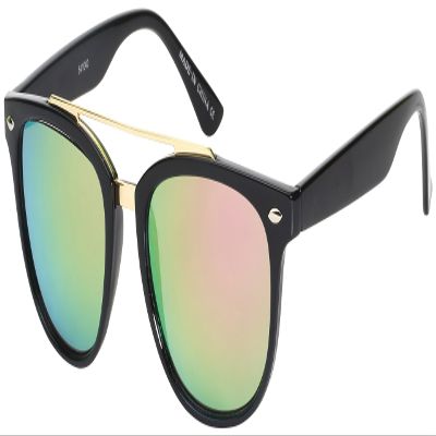 EDGEIWEAR Classic Horned Rim Double Bridge Frames W/Color Mirror Lens 541040P-REV-2(BLK)