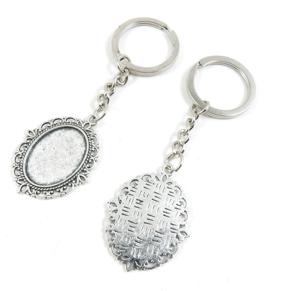 30 Pieces Fashion Jewelry Keyring Keychain Door Car Key Tag Ring Chain Supplier Supply Wholesale Bulk Lots M3VN0 Oval Cabochon Base Blank 25x18mm