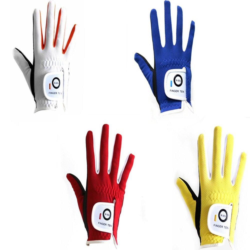Golf Gloves Junior Kids Youth Toddler Boys Girls Left Hand Right Hand Dura Feel White Blue Red Yellow Golf Glove Extra Value 2 Pack Age 4-11 Years Old (X-Large(Age 9-10) Red, Worn on Right Hand)