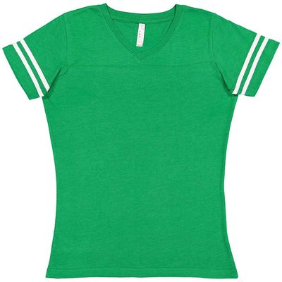 LAT Ladies Fine Jersey Short Sleeve Football Tee (3537) Vintage Green/Blended White, L