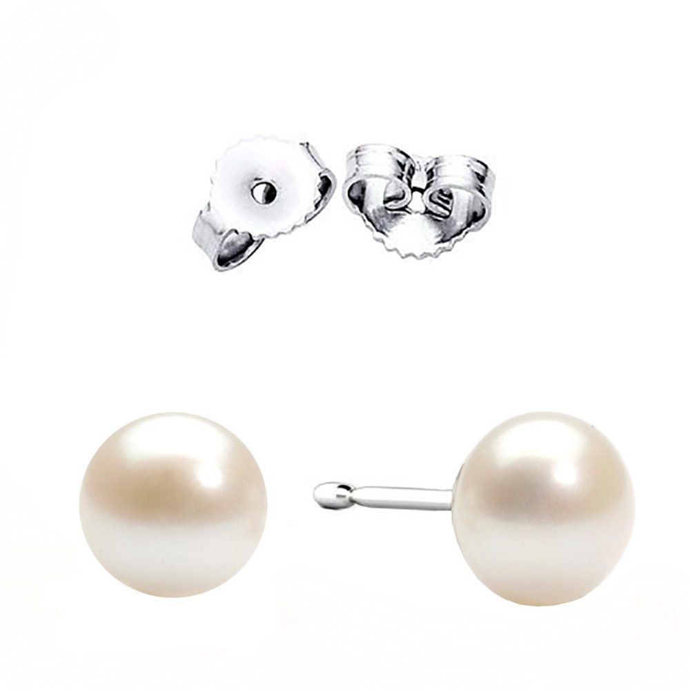 14 Karat Solid GOld Basket Setting Round Stud Earrings. 2 Carat Total Weight. 1 Carat Each Stone. Pearl