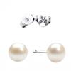 14 Karat Solid GOld Basket Setting Round Stud Earrings. 2 Carat Total Weight. 1 Carat Each Stone. Pearl view 1