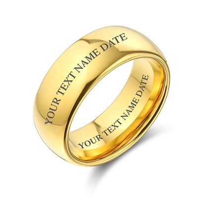 Bling Jewelry Personalized Dome Couples Titanium Wedding Band Polished 14K Gold Plated Ring For Men For Women 8MM Custom Engraved