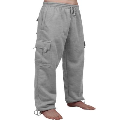 NE PEOPLE Mens Comfy Elastic Drawstring Fleece Cargo Sweat Pants-HeatherGray-L