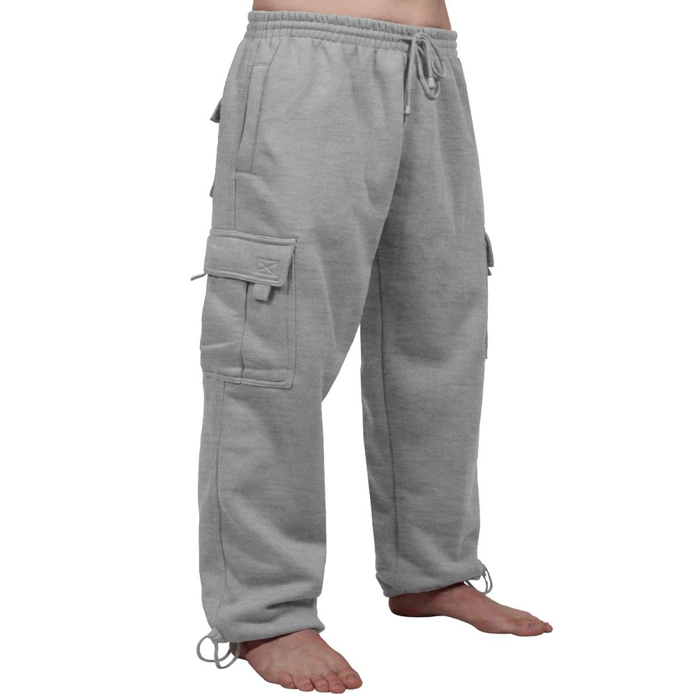 NE PEOPLE Mens Comfy Elastic Drawstring Fleece Cargo Sweat Pants-HeatherGray-L