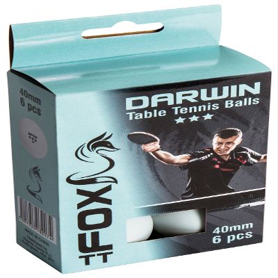 Fox TT Darwin 3 Star Table Tennis Balls (Pack of 6) - White, one Size, FTT103
