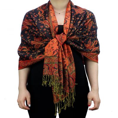 NYFASHION101 Large Soft Double Layer Jacquard Paisley Print Scarf Shawl Wrap - Black