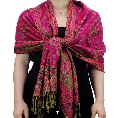 NYFASHION101 Large Soft Double Layer Jacquard Paisley Print Scarf Shawl Wrap - Fuchsia