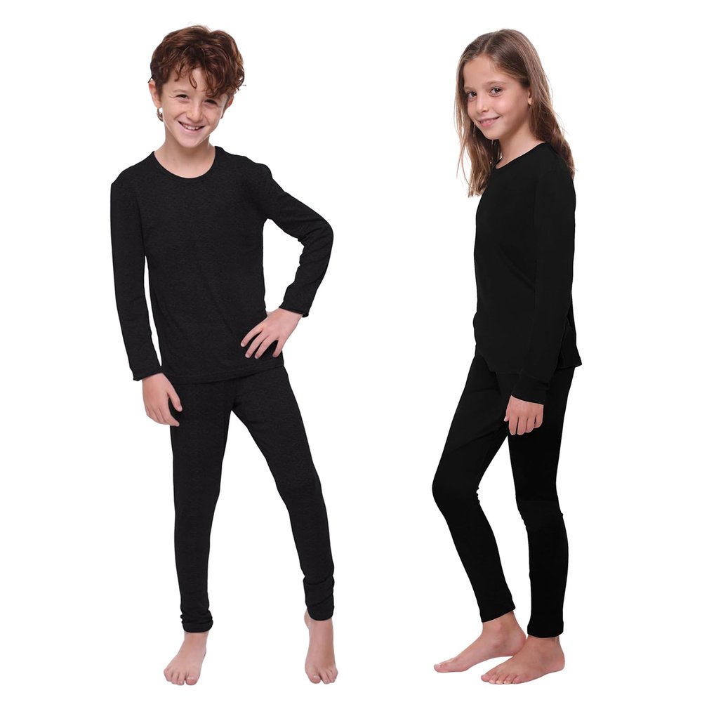 Outland Children's Thermal Set Lightweight Ultra Soft Fleece Interior Very Warm, 6-8 Black