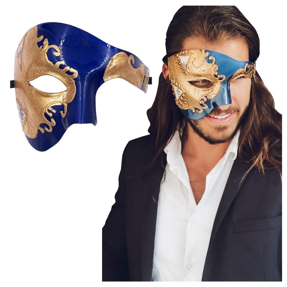 Half Face Masquerade Mask For Men Phantom Of The Opera Mask for Masquerade Party, Venetian Party, Mardi Gras, Halloween & Cosplay