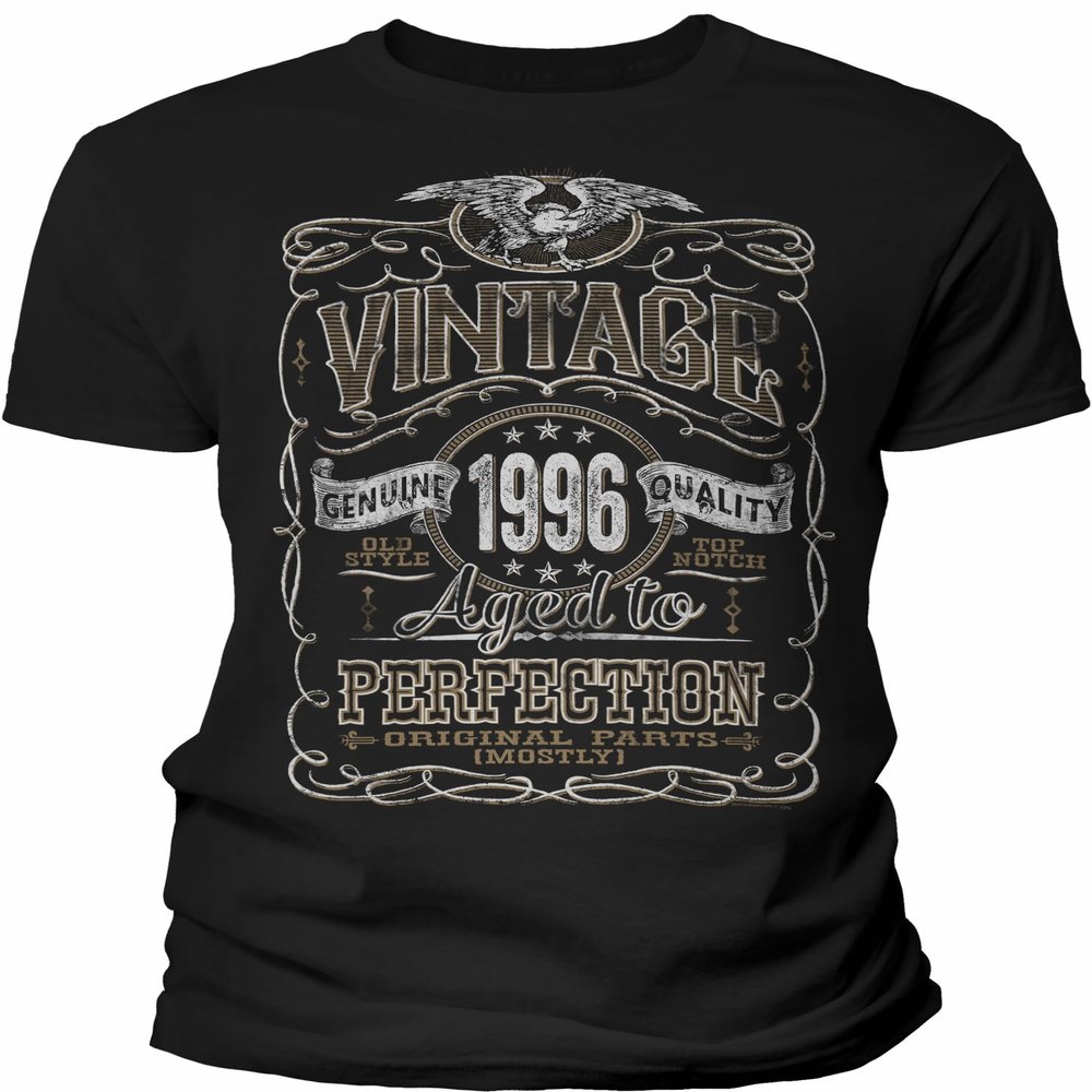 30th Birthday Gift Shirt for Men - Vintage 1996 Aged to Perfection - Black-001-4X