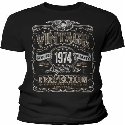 52nd Birthday Gift Shirt for Men - Vintage 1974 Aged to Perfection - Black-001-4X