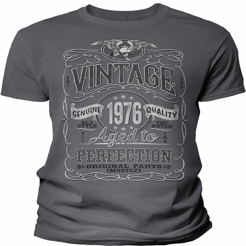 50th Birthday Gift Shirt for Men - Vintage 1976 Aged to Perfection - Charcoal-002-4X