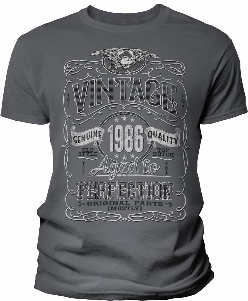 40th Birthday Gift Shirt for Men - Vintage 1986 Aged to Perfection - Charcoal-002-4X
