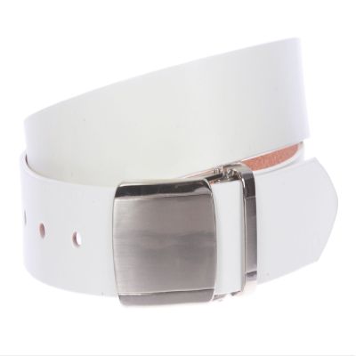 1 1/4" (34 mm) Clamp On Standard Plain Full Grain Leather Belt Size: 38" Color: White