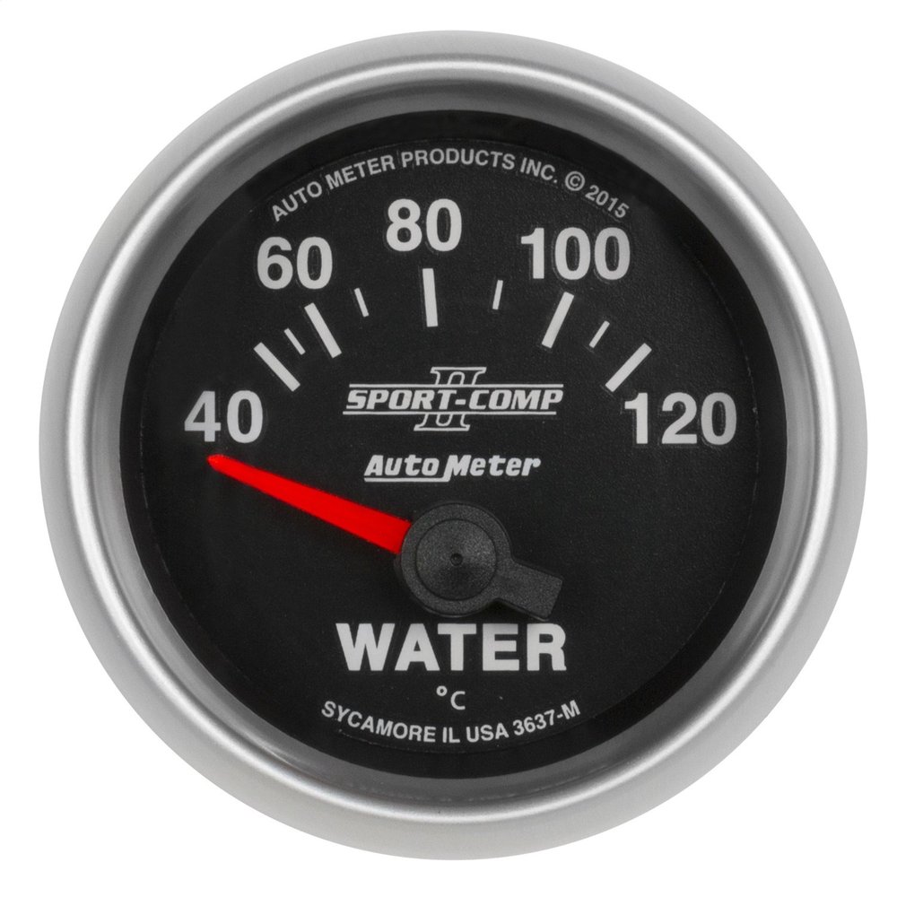 AutoMeter 3637-M Sport-Comp II Electric Water Temperature Gauge 2-1/16 in. Black Dial Face
