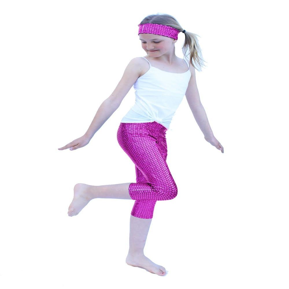 YogaBerries Mermaid Leggings for Girls Kids Pants Capri for Dance (Purple Mermaid, 9/10)