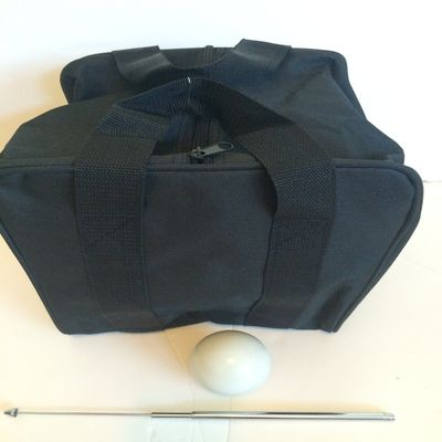 BuyBocceBalls Unique Bocce Accessories Package - Heavy Duty Nylon Bocce Bag (Black with Black Handles), Official Tournament-Grade White 60mm Pallino, Extendable Measuring Device