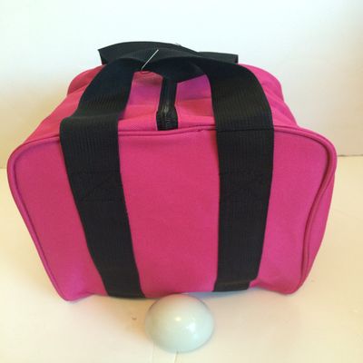 BuyBocceBalls Unique Bocce Accessories Package - Heavy Duty Nylon Bocce Bag (Pink with Black Handles) and Official Tournament-Grade White 60mm Pallino