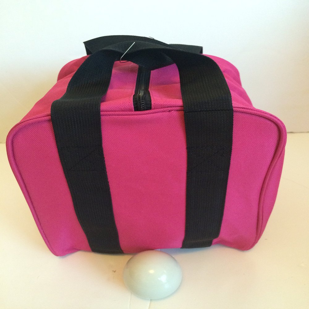 BuyBocceBalls Unique Bocce Accessories Package - Heavy Duty Nylon Bocce Bag (Pink with Black Handles) and Official Tournament-Grade White 60mm Pallino
