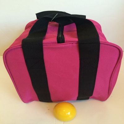 BuyBocceBalls Unique Bocce Accessories Package - Heavy Duty Nylon Bocce Bag (Pink with Black Handles) and Official Tournament-Grade Yellow 60mm Pallino